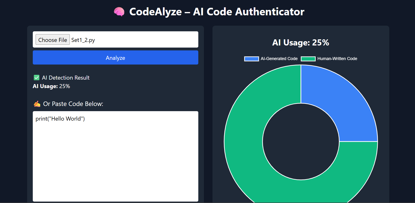 Screenshot of AI Code Authenticator app