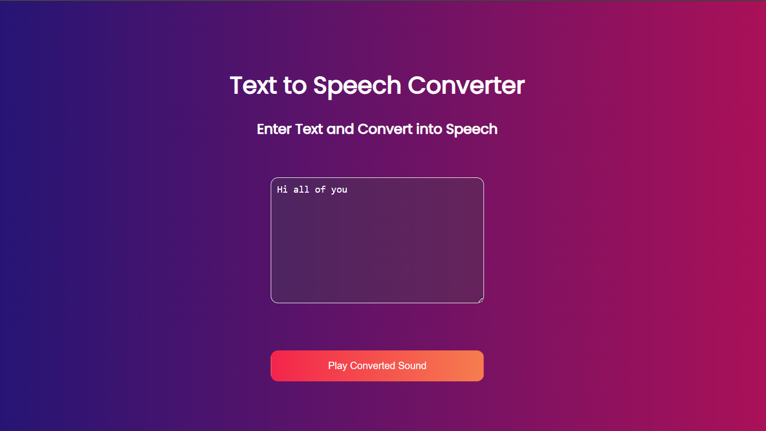 Screenshot of Text to Speech web app
